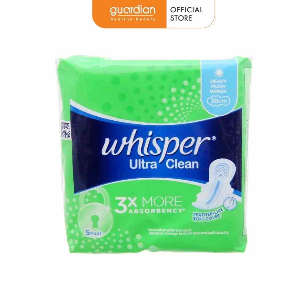 Băng Vệ Sinh Siêu Mỏng Có Cánh Cho Ngày Nhiều Ultra 28CM Whisper Gói 5 Miếng