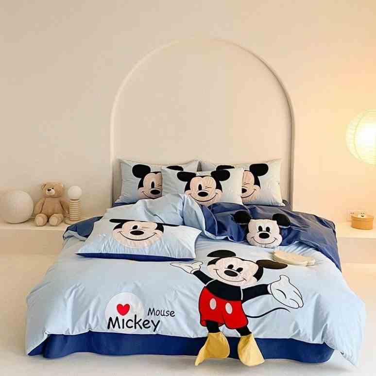 Bộ Chăn Ga Gối HIN BEDDING Cotton Linen Disney Thêu Họa Tiết Cao Cấp Dành Cho Các Bé, Chất Liệu Cotton Đủ Kích Thước