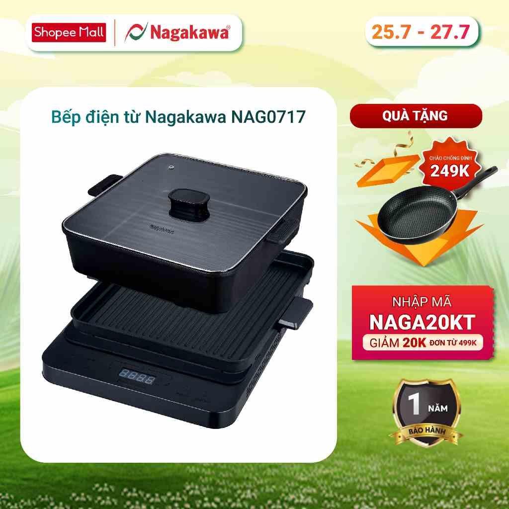 Bếp điện từ đa năng Nagakawa NAG0717 - Kèm nổi lẩu và vỉ nướng chuyên dụng - Bảo hành 12 tháng