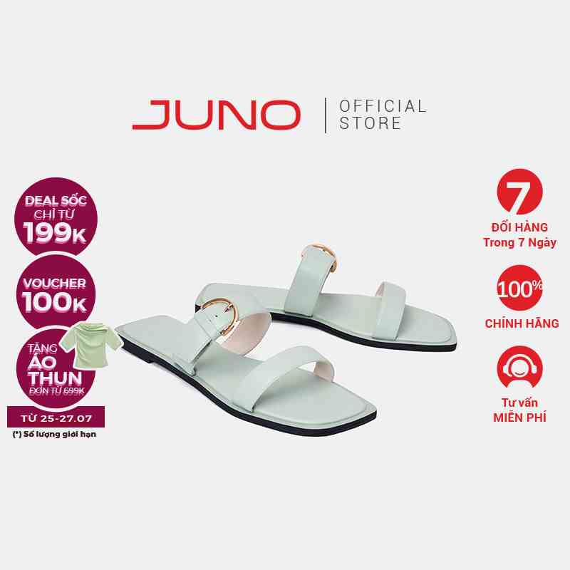 Dép Bệt Nữ 1cm Thời Trang JUNO Quai Ngang Phối Khóa Trang Trí SD01132