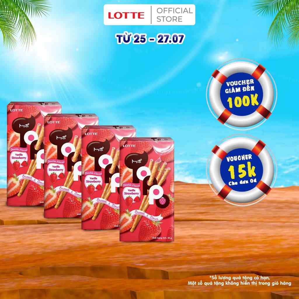 [Mã BMLTB35 giảm đến 35K đơn 99K] Combo 4 Gói Bánh que Toppo nhân kem dâu 40g