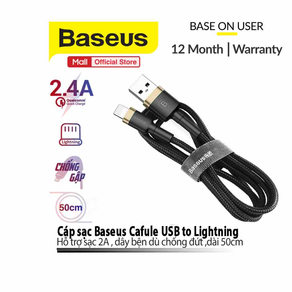 Cáp sạc Baseus Cafule USB dùng cho 7/8/13/ Pro Max, truyền dữ liệu tốc độ cao ,dây dù chống gãy gập, dài 0.5m/1m/2m/3m