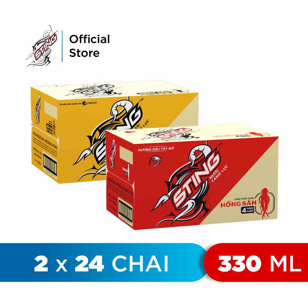 [HỎA TỐC-HCM&ĐN&HN]Combo Thùng 24 Chai Sting Dâu và Thùng 24 Chai Sting Vàng (330ml/chai)