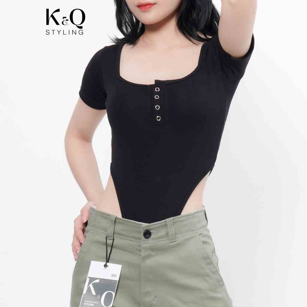 Áo thun bodysuit cotton 100% KQSTYLING cổ vuông ôm body co giãn mạnh freesize