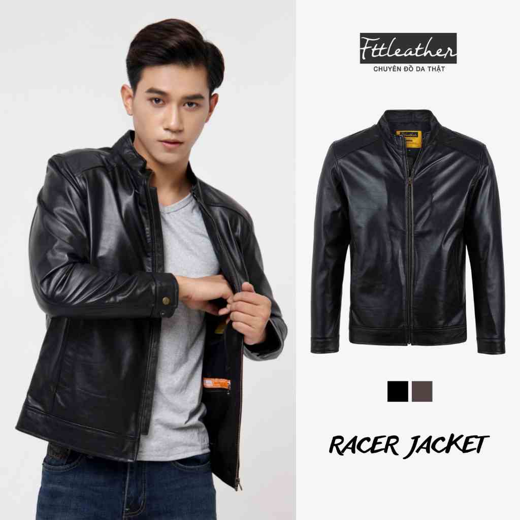 Áo da bò nam FTT Leather Racer Jacket trơn S2022 - Mã AD201B