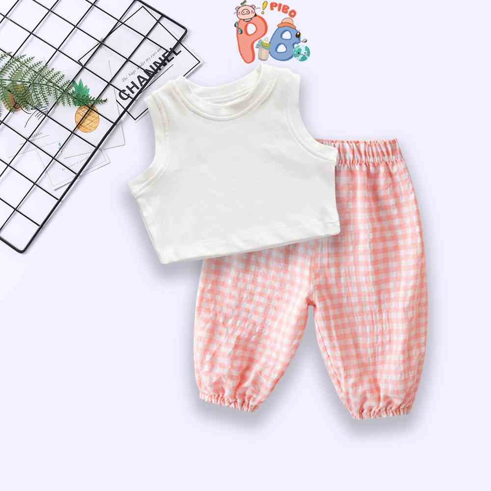 Áo Croptop Sát Nách Quần Ống Rộng Kẻ Caro Bé Gái Sành Điệu - BabyBoo - PiBo Store