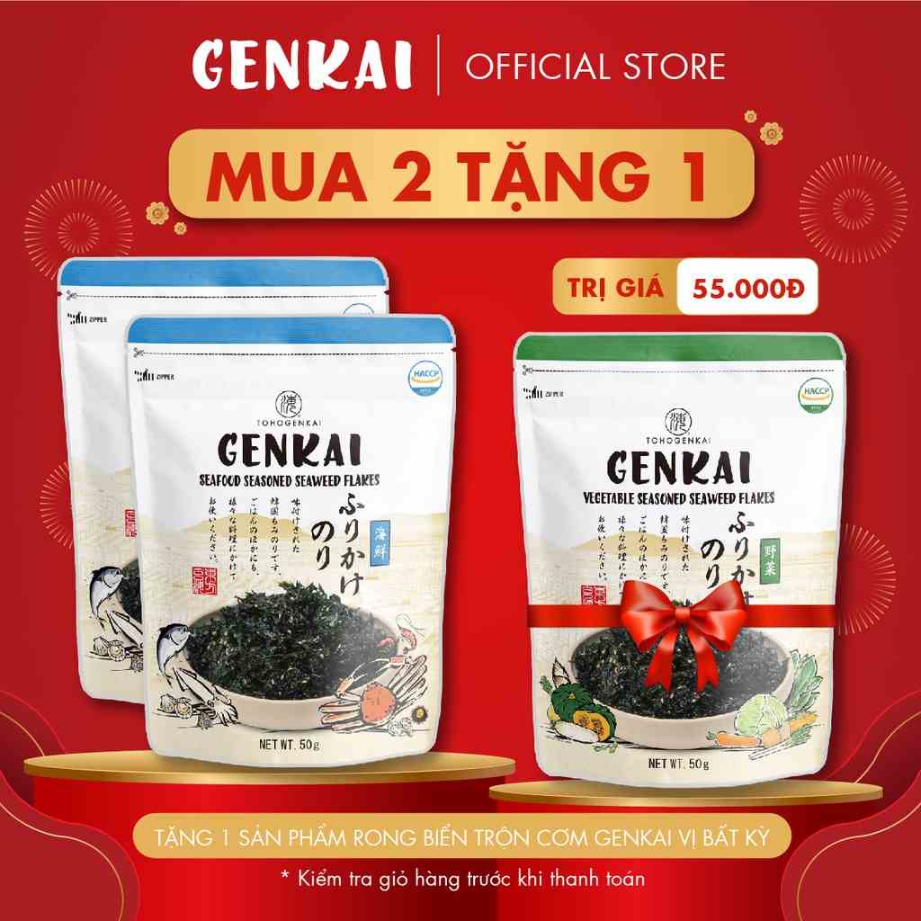 [Mã BMLTB35 giảm đến 35K đơn 99K] [MUA 2 TẶNG 1] Combo 2 gói Rong Biển Trộn Cơm GENKAI - Hải sản 50g