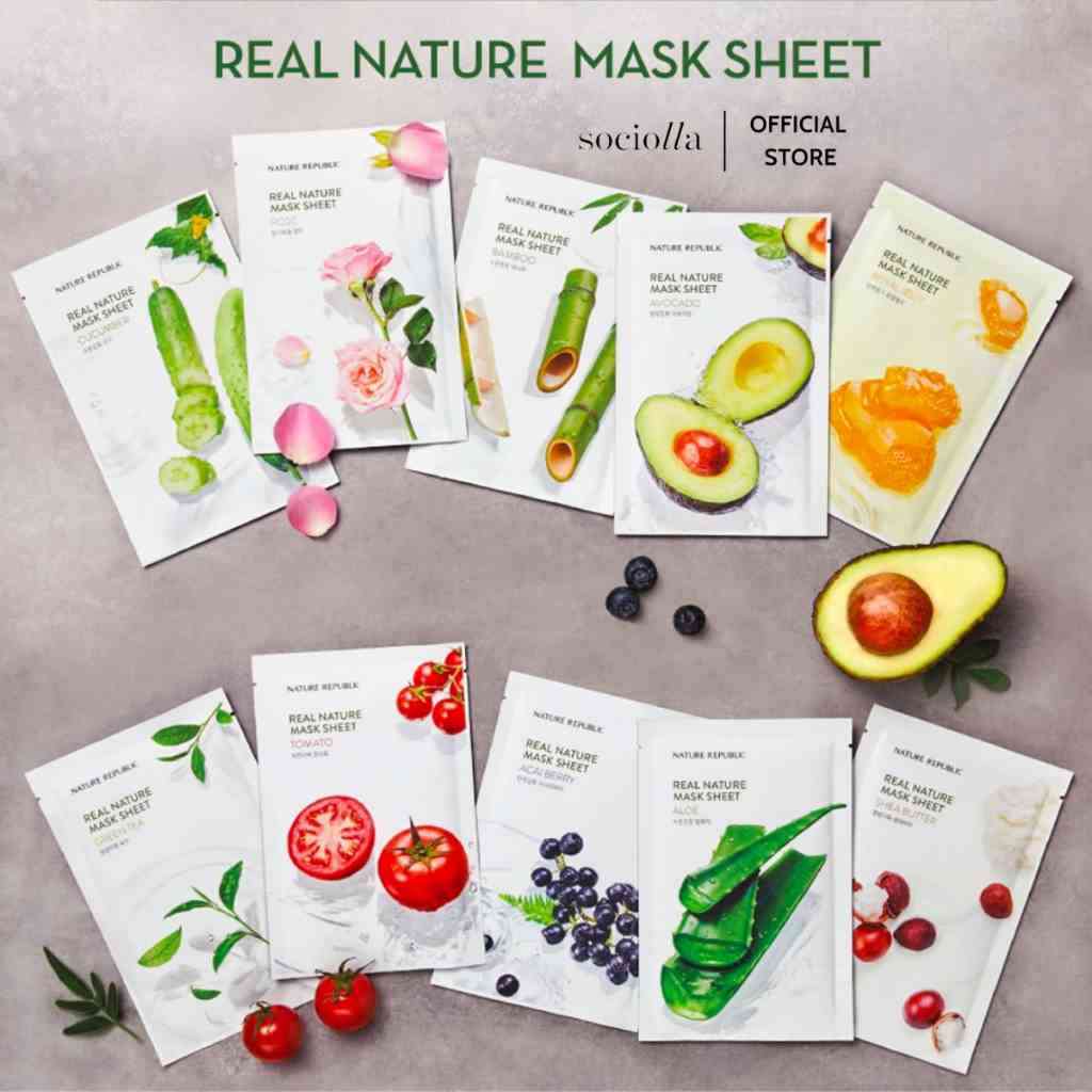 [Mã BMLTB200 giảm đến 100K đơn 499K] Mặt Nạ Giấy Nature Republic Real Nature Mask Sheet 23ml