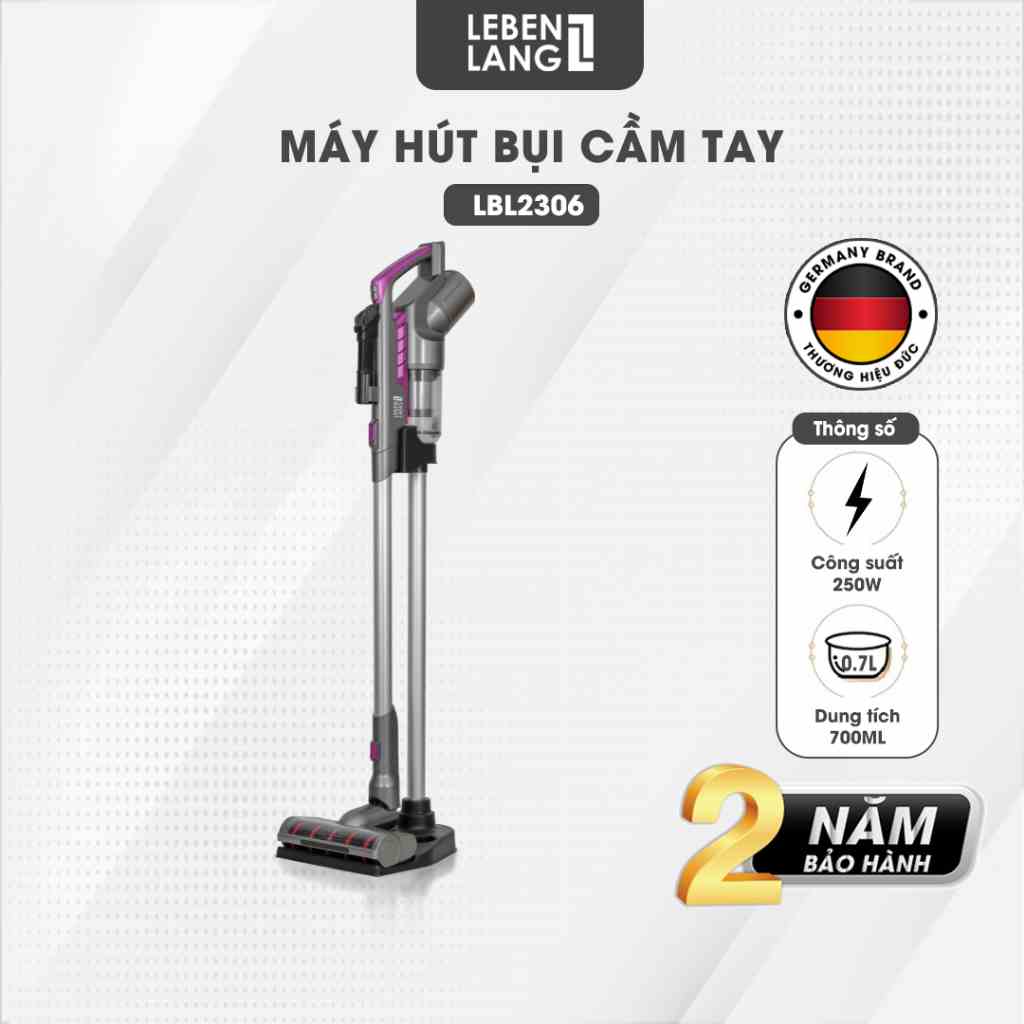 Máy hút bụi cầm tay không dây Lebenlang LBL2306, lực hút mạnh 15000PA, công suất 250W, bảo hành 2 năm - hàng chính hãng