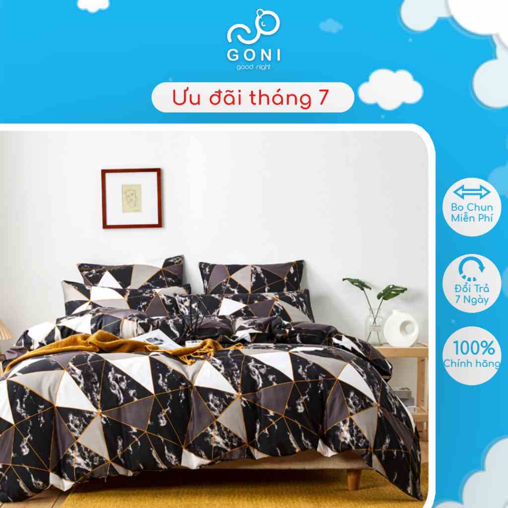 Bộ Chăn Ga Gối Họa Tiết Tam Giác Cẩm Thạch Sang Trọng Cotton Tici GONI Drap Giường Đủ Kích Thước Trải Nệm Không Kèm Ruột