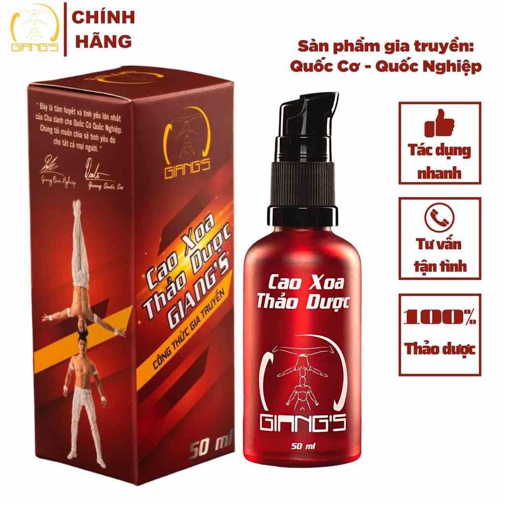 Cao xoa bóp thảo dược GIANGS - Dầu xoa bóp nóng lạnh giảm đau nhức nhanh chóng dành cho vận động viên chai 50ml