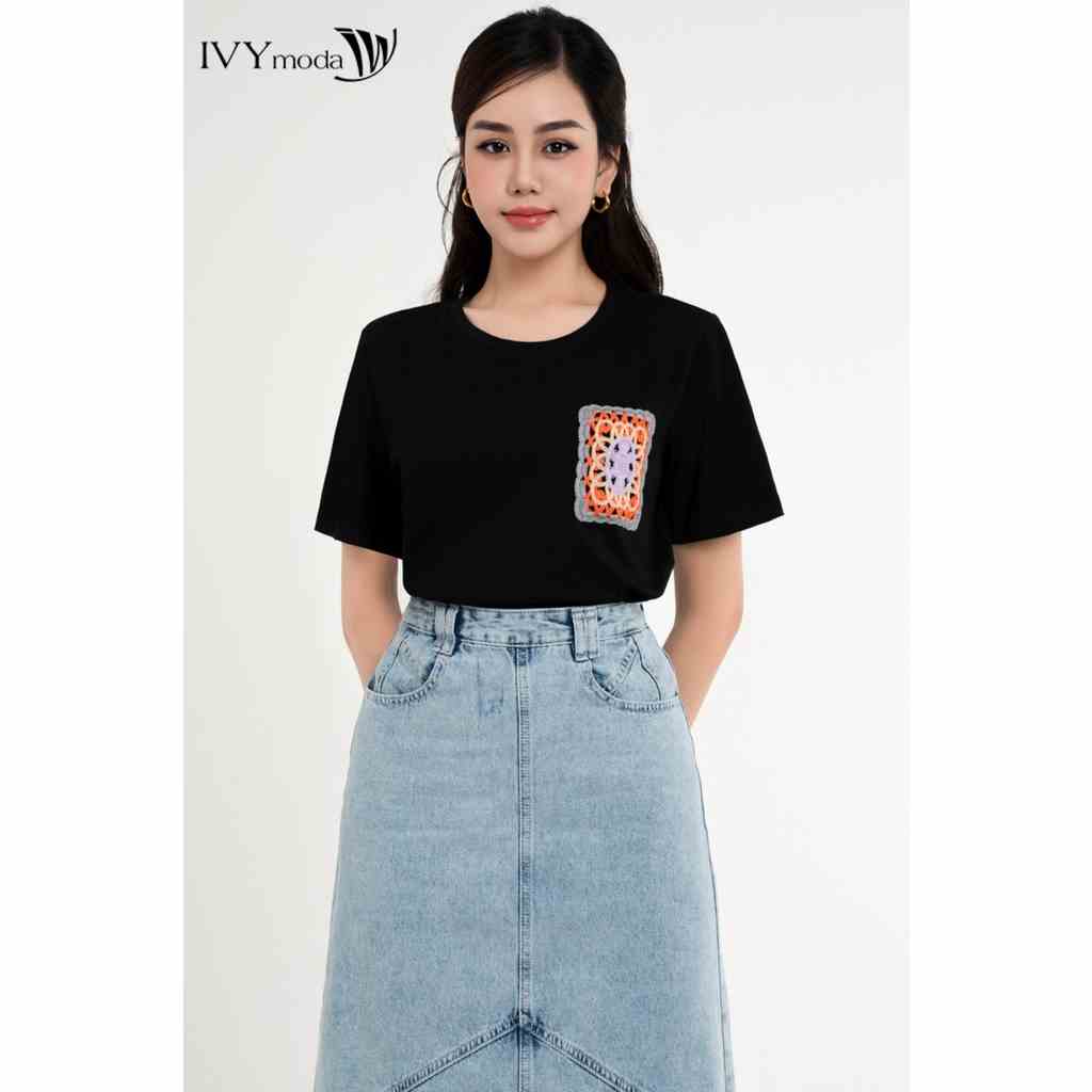 Áo thun nữ thêu họa tiết IVY moda MS 57M7762