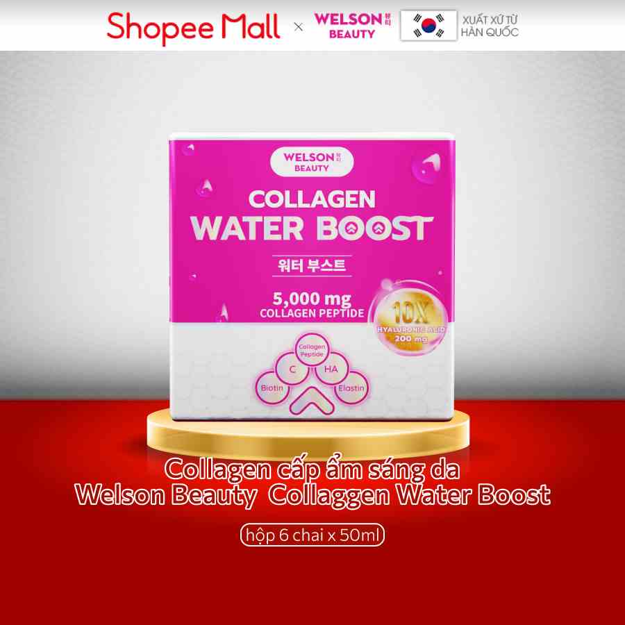 Collagen uống HA cấp ẩm sáng da Welson Beauty Water Boost hộp 6 chai x 50ml