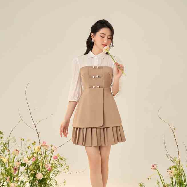 Váy thiết kế giả yếm LYRA dáng peplum đính cúc, chất tuyết hàn dáng thanh lịch, điệu đà - LWTVD637