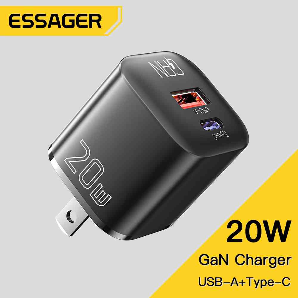 Cục sạc nhanh ESSAGER 20W GaN USB Type C QC 3.0 thích hợp cho iP 14 13 12 11 Pro Max Mini Ipod