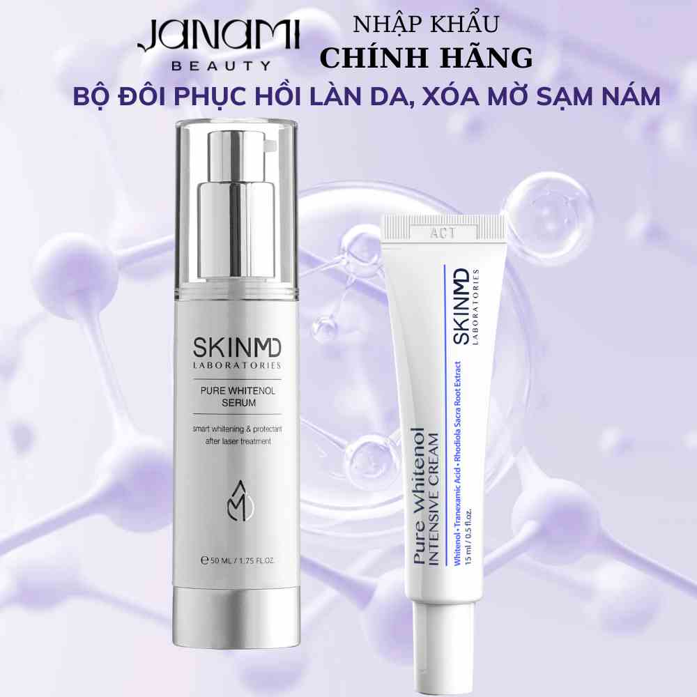 Bộ đôi loại bỏ nám cho da Nám Tầng Sâu và dưỡng trắng da SkinMD Pure Whitenol Serum 50ml và SkinMD Pure Whitenol Cream