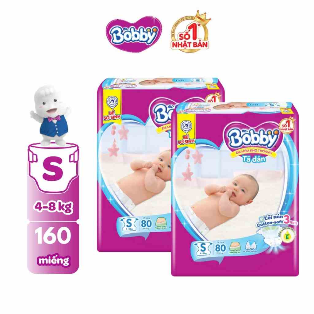 Combo 2 gói Tã dán sơ sinh Bobby S80 mới - Lõi nén Cotton - soft 3mm