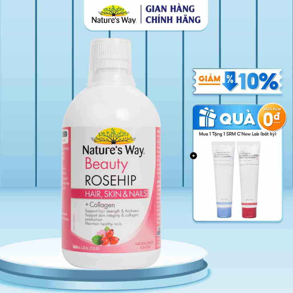 Collagen Dạng Nước Natures Way Beauty Rosehip Bổ Sung Collagen Thủy Phân Tốt Cho Da, Móng, Tóc Hộp 500ml