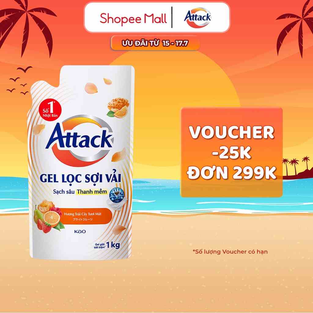 [GIẢM 50K ĐƠN 300K] Gel Giặt Attack Hương Trái Cây Tươi Mát Túi 1Kg