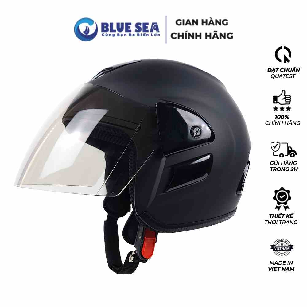 Mũ Bảo Hiểm 3/4 Blue Sea Màu Đen - Có Kính A102LK - Freesize - Chính Hãng