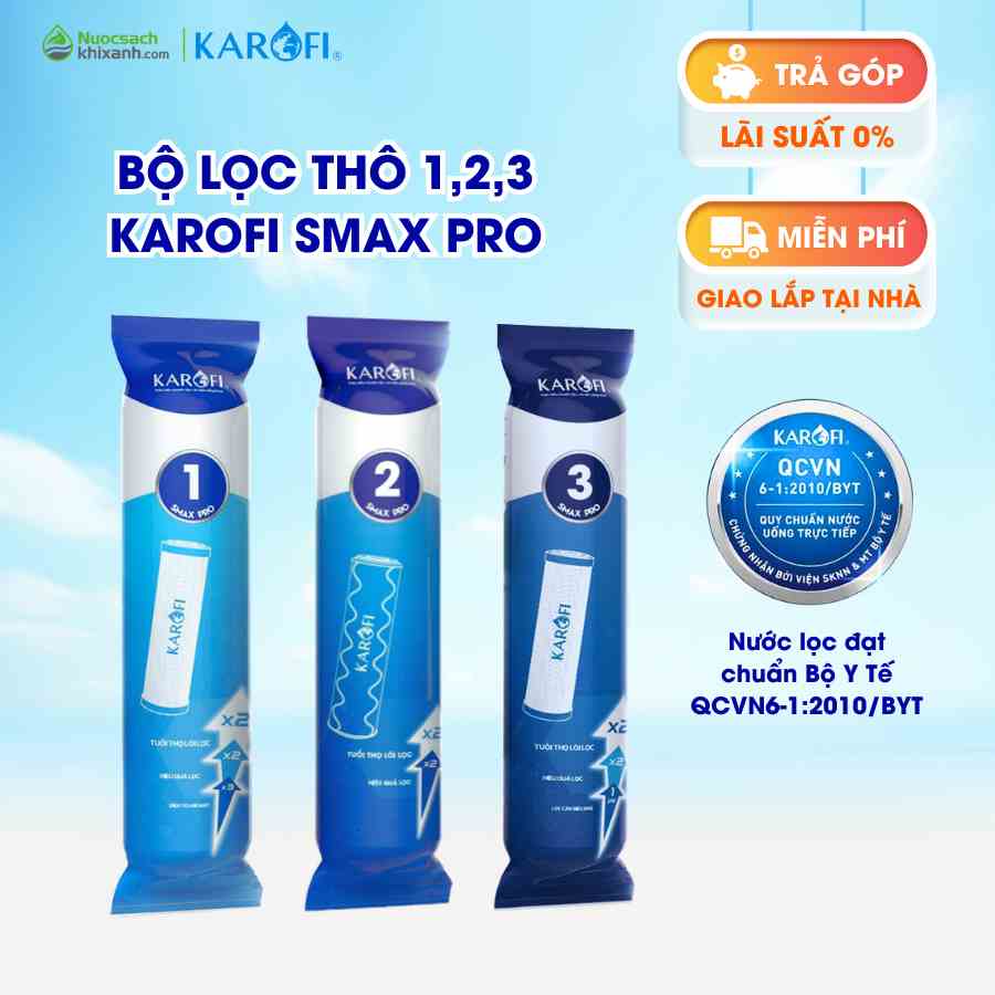 Bộ lõi lọc Smax Pro KAROFI màng vi sợi loại bỏ chất bẩn hiệu quả phụ kiện thay thế cho cây nước