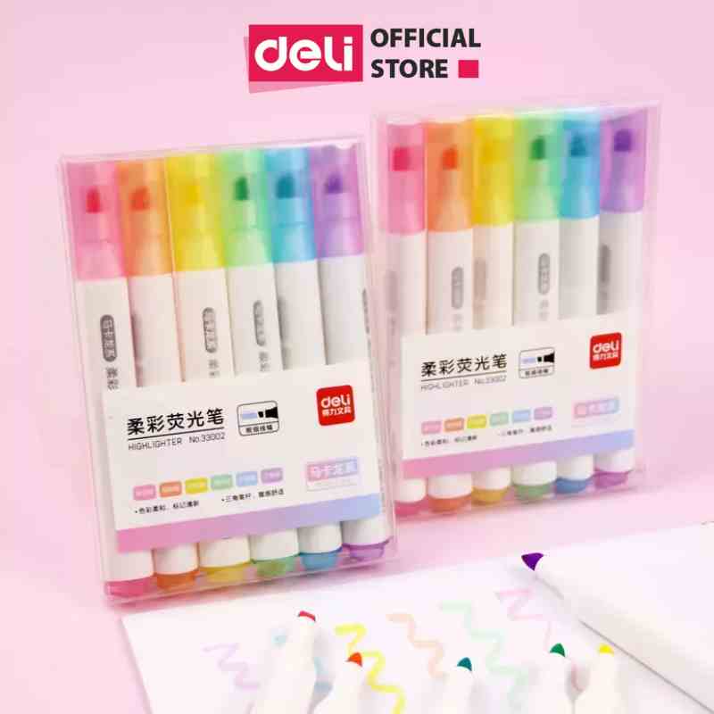 Set 6 Bút Highlight Màu Pastel Retro Đầu Vát Thân Tròn Giúp Ghi Nhớ Trang Trí Xinh Xắn Nhỏ Gọn Tiện Lợi