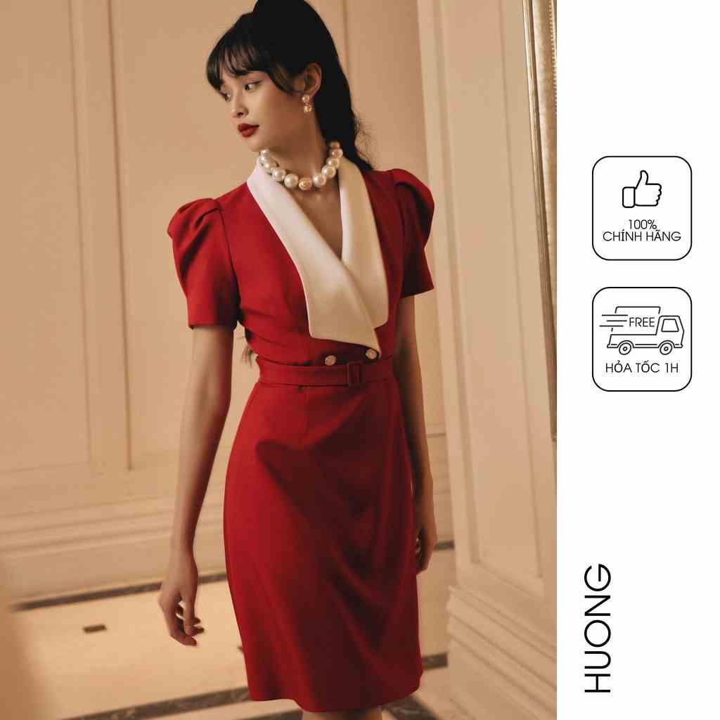 Đầm cổ vest tay bồng HUONG BOUTIQUE HBV1233