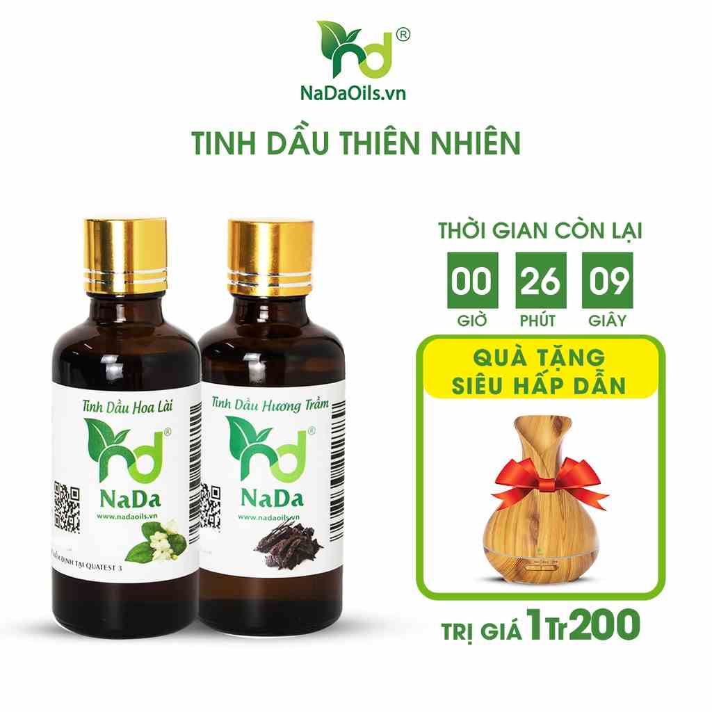 Combo 2 chai tinh dầu Lài-Hương Trầm, thơm phòng NaDa Oils 100ml - Giúp Thư Giãn, Dễ ngủ, Khử Mùi Phòng