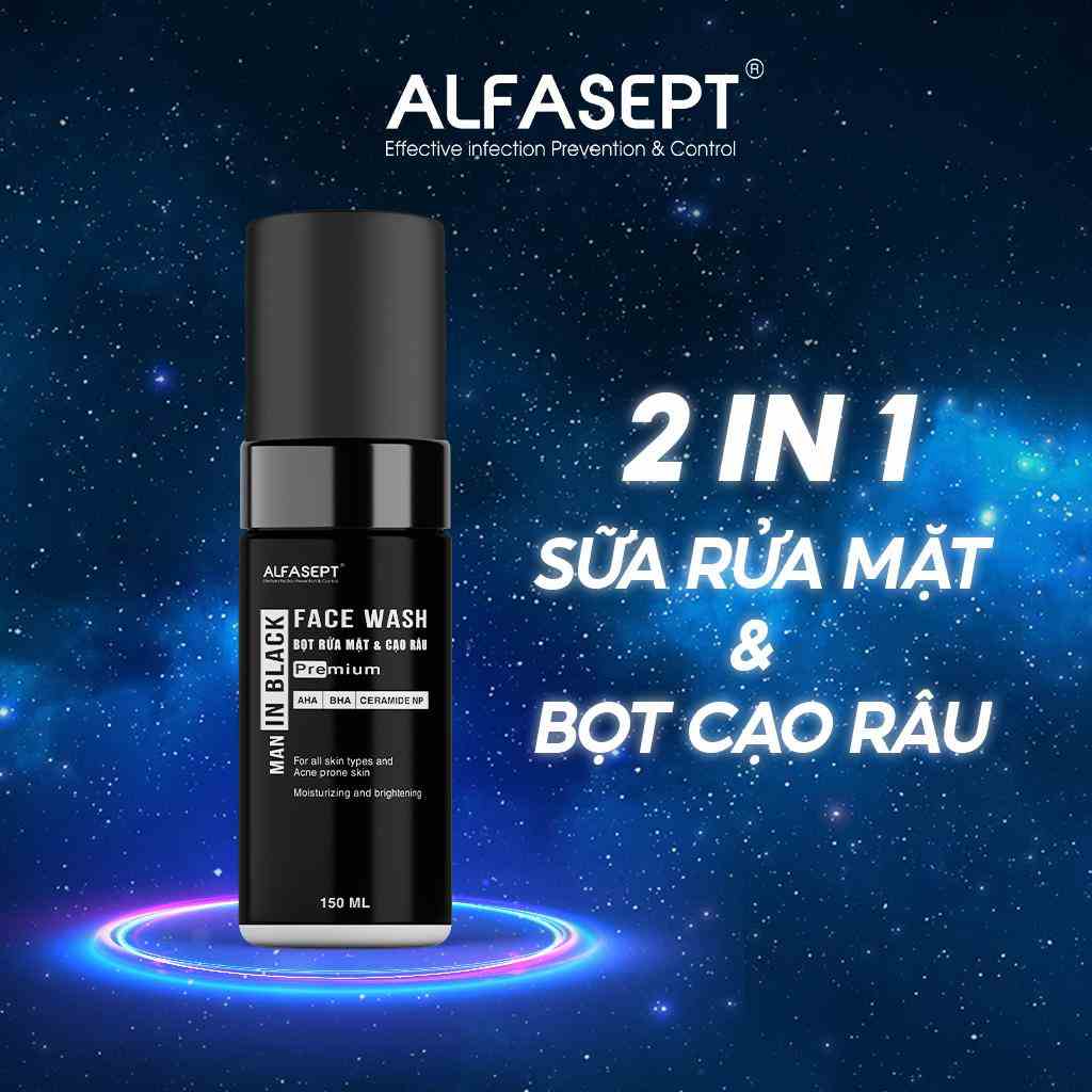 Sữa Rửa Mặt Nam Và Bọt Cạo Râu 2N1 ALFASEPT Man In Black Premium