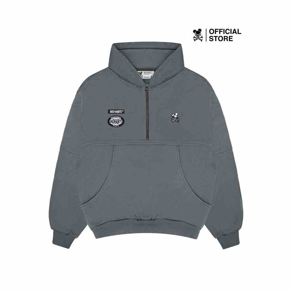 Áo Khoác Nỉ Bad Habits Boxy Halfzip Hoodie -Màu Cement - Local Brand Chính Hãng