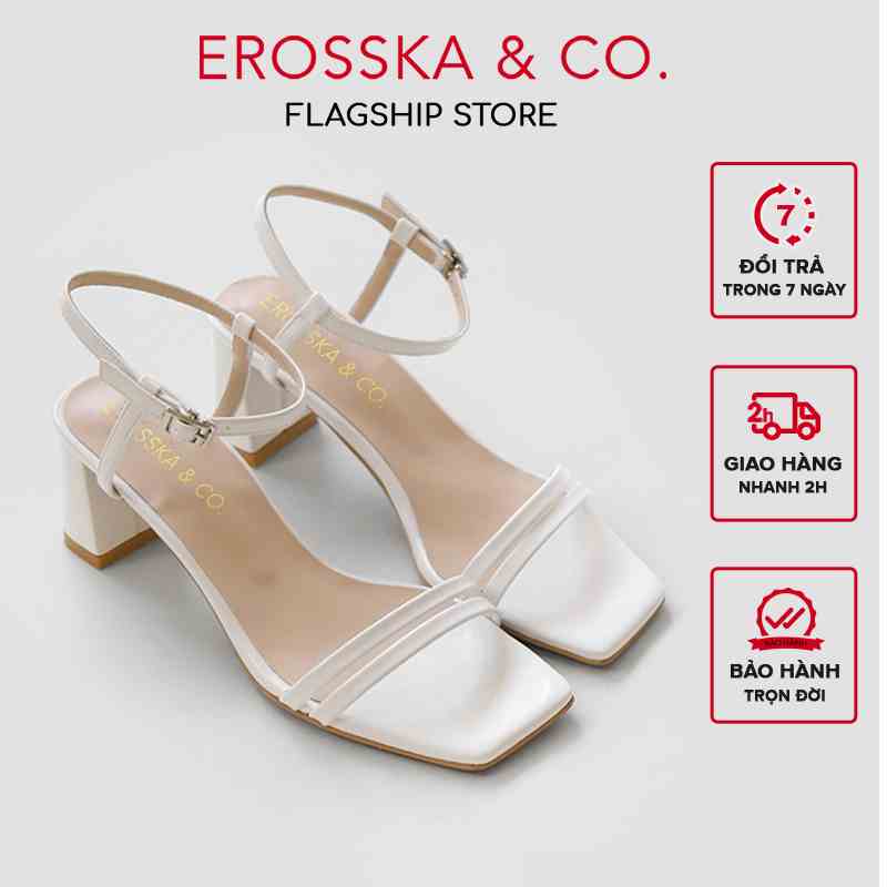 [Mã FA10K28 giảm đến 10k đơn 99k] Erosska - Sandal cao gót mũi hở đế vuông phối dây quai mảnh cao 7cm màu nude - EB063