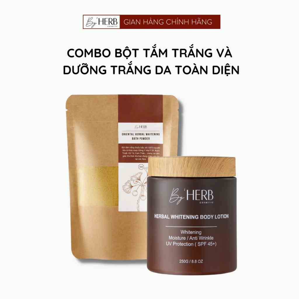 [Mã BMLTA35 giảm đến 35K đơn 99K] Combo Bột Tắm Trắng và Kem Dưỡng Trắng Da Herbal Whitening Body Lotion 250g ByHERB