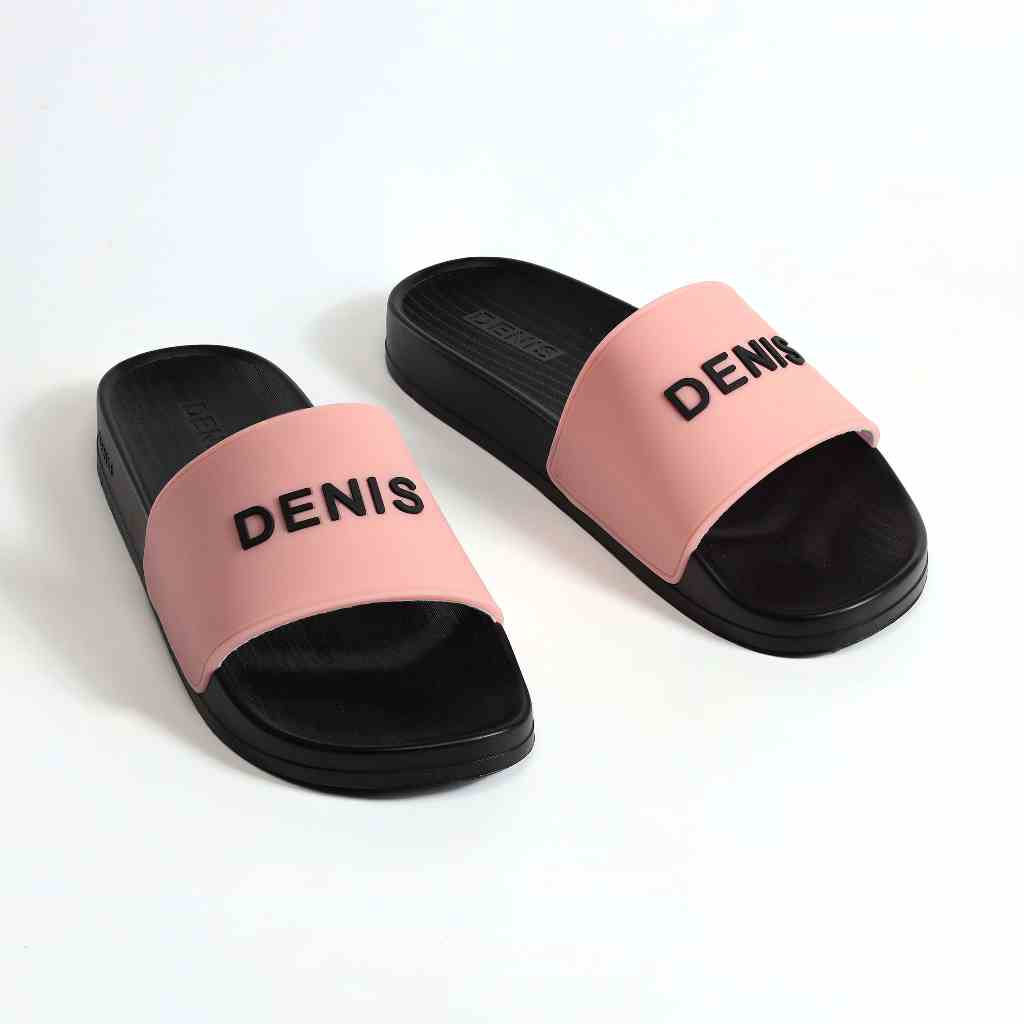 Dép quai ngang nam Denis DN18 Unisex Slipper Màu Hồng chữ đen đế đenNgoài trời