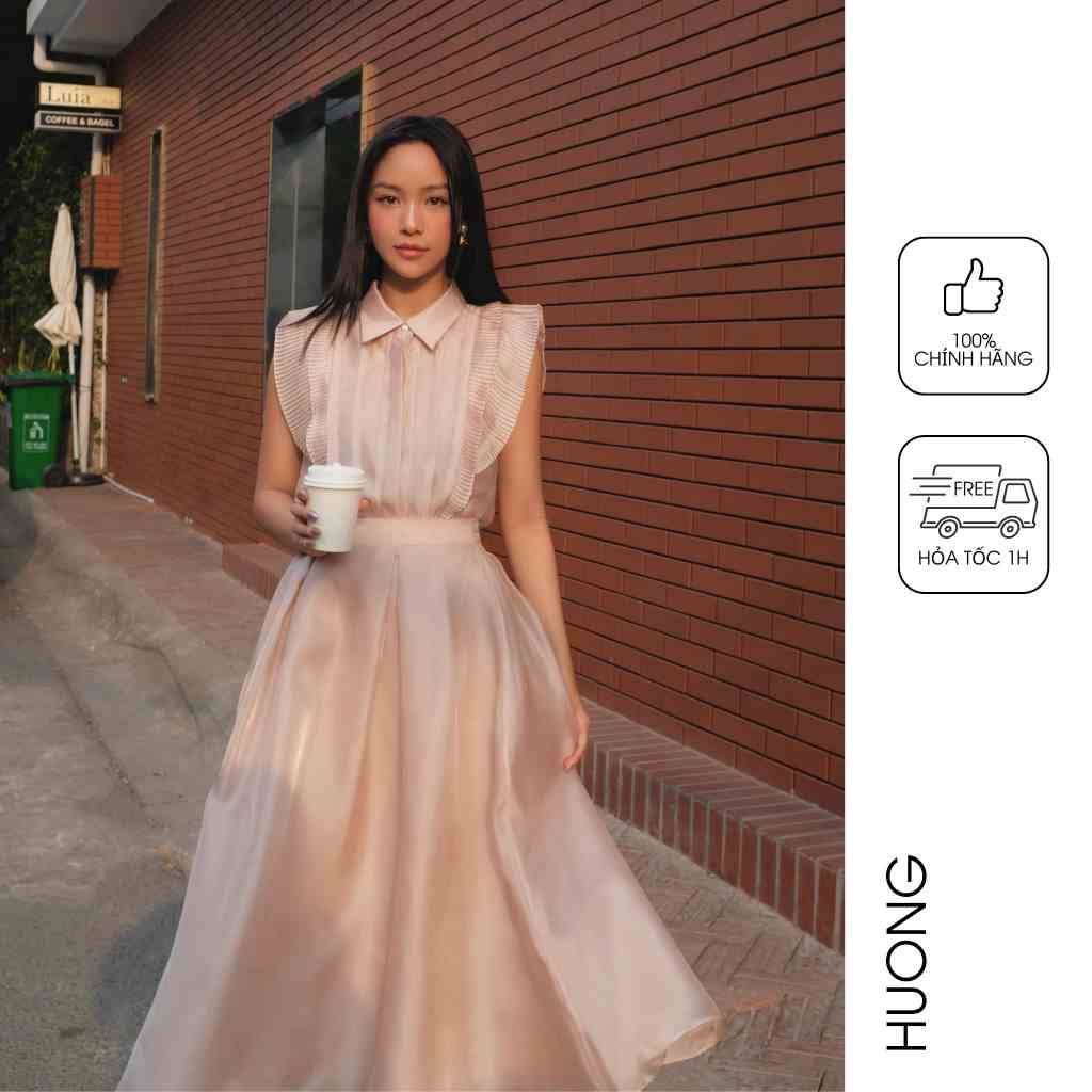 Áo sơ mi organza tay bèo dập li HUONG BOUTIQUE HBSM1063