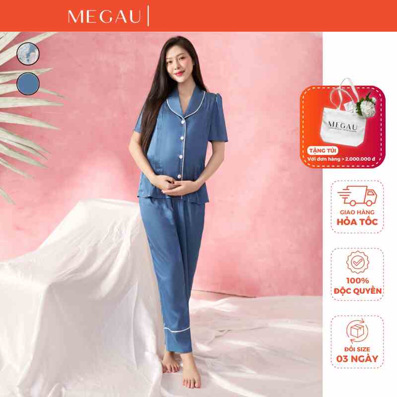 [Mã BMLTA35 giảm đến 35K đơn 99K] DAHLIA - Set đồ ngủ áo cộc quần dài dành cho mẹ bầu và sau sinh thương hiệu MEGAU