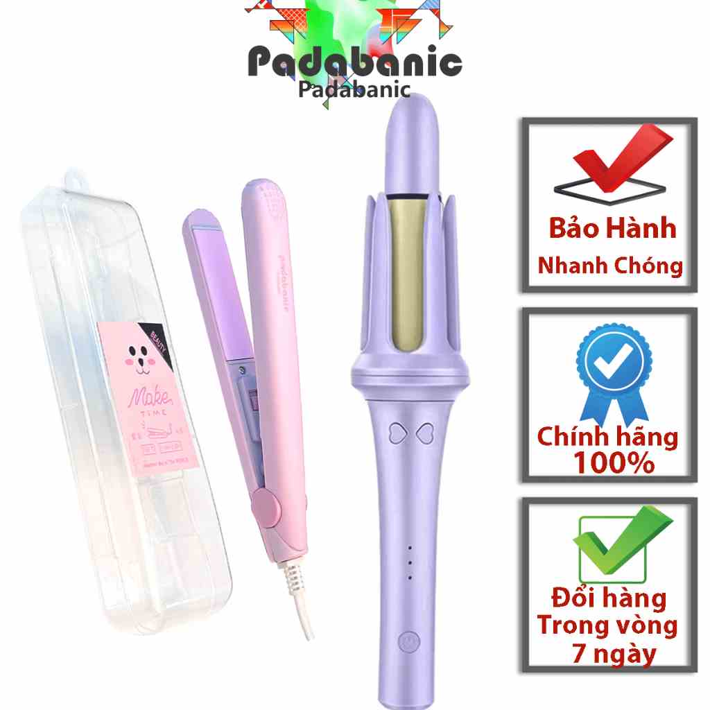 ComBo Máy Uốn Xoăn Tự Động Padabanic 8885 Tặng Kèm Máy Duỗi Tóc Mini Hữu Dụng Dễ Mang Theo Khi Đi Du Lịch