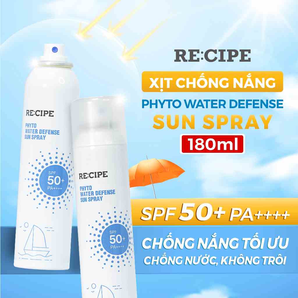 Xịt Chống Nắng Chống Nước RECIPE Phyto Water Defense Sun Spray SPF50+ PA+++ 180ml - Mới