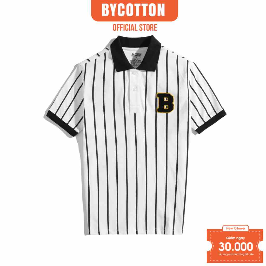 [Mã BYCO300T8 giảm 30% đơn 0K] Áo Thun Nam Polo Cao Cấp Cổ Bẻ BY COTTON In Sọc Thêu B Nam Tính