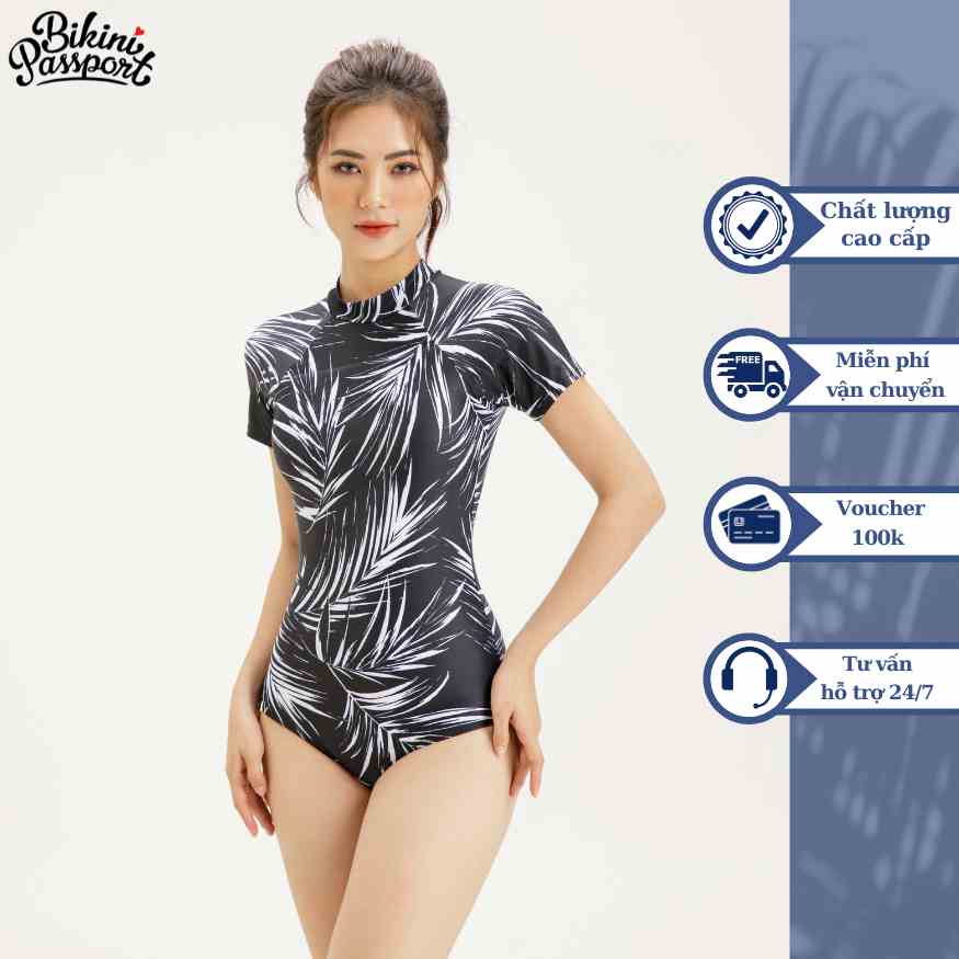 Đồ bơi Nữ BIKINI PASSPORT kiểu Một mảnh tay ngắn - màu Đen - BS184_BL