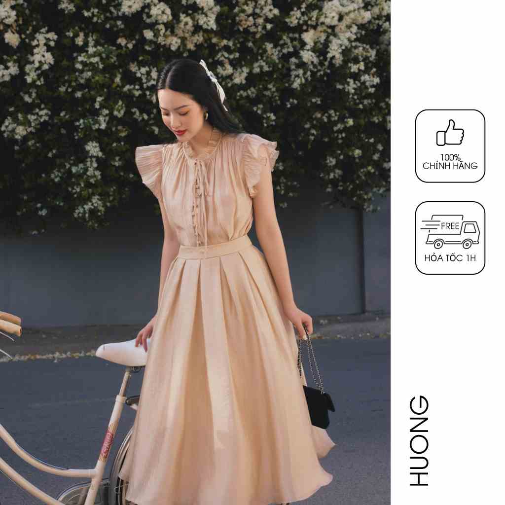 Áo tơ óng tay xếp cánh tiên HUONG BOUTIQUE HBSM1070