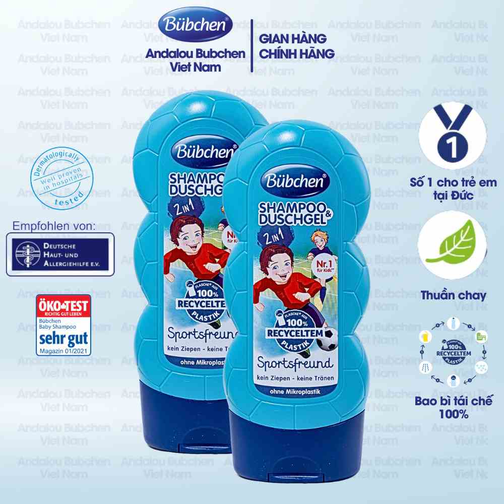 [Mã BMLTB35 giảm đến 35K đơn 99K] Combo 2 Sữa Tắm Gội Thể Thao Bubchen Kids Shampoo & Duschgel 230ml