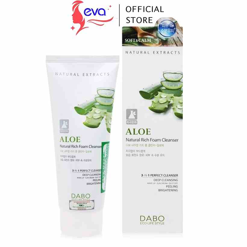 [Mã ICBFRI15 giảm 10% đơn 0đ] Sữa rửa mặt Lô hội trắng da sạch nhờn 3in1 Dabo Aloe Natural Rich 180ml