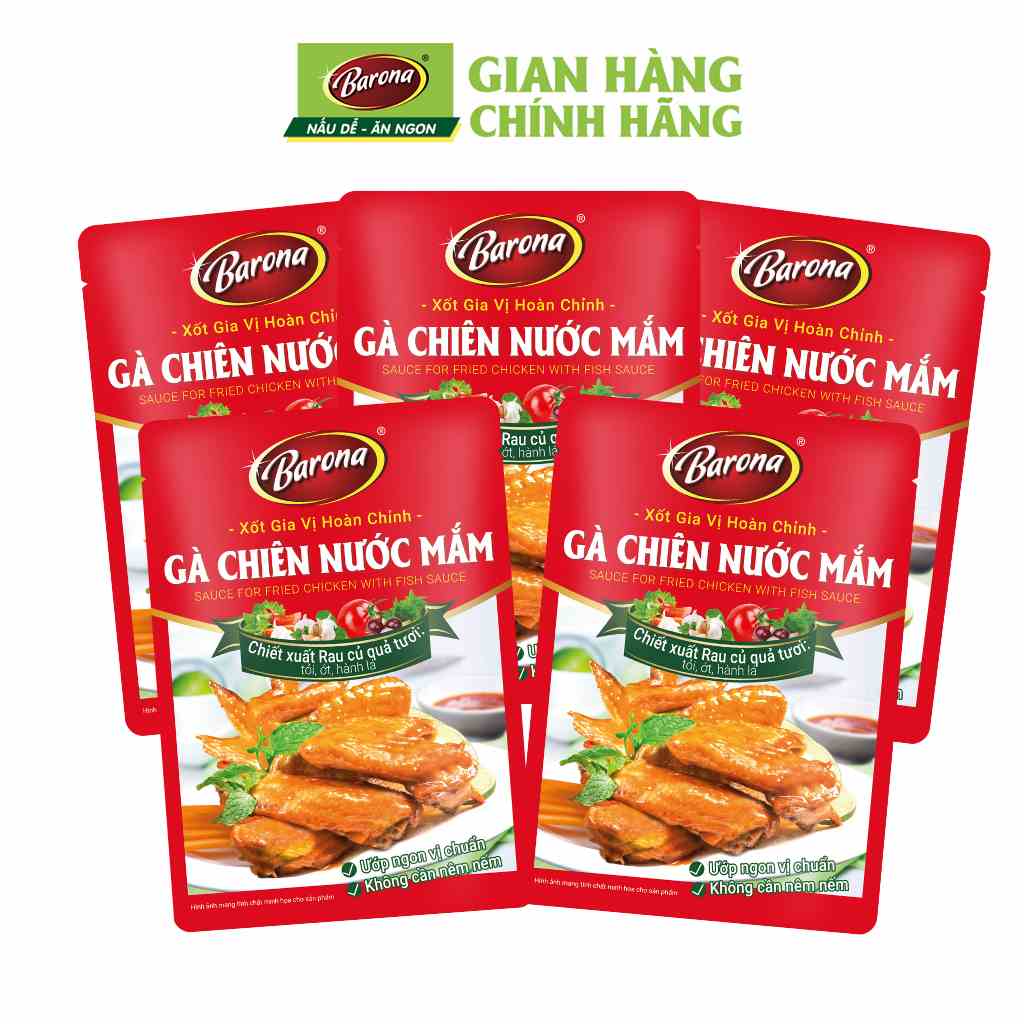 Combo 5 gói Gia Vị Gà Chiên Nước Mắm Barona 80g ướp ngon chuẩn vị không cần nêm nếm