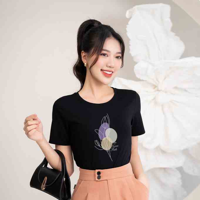 Áo thun nữ form vừa in hình hoa tulip - Áo phông nữ LOZA VT6192