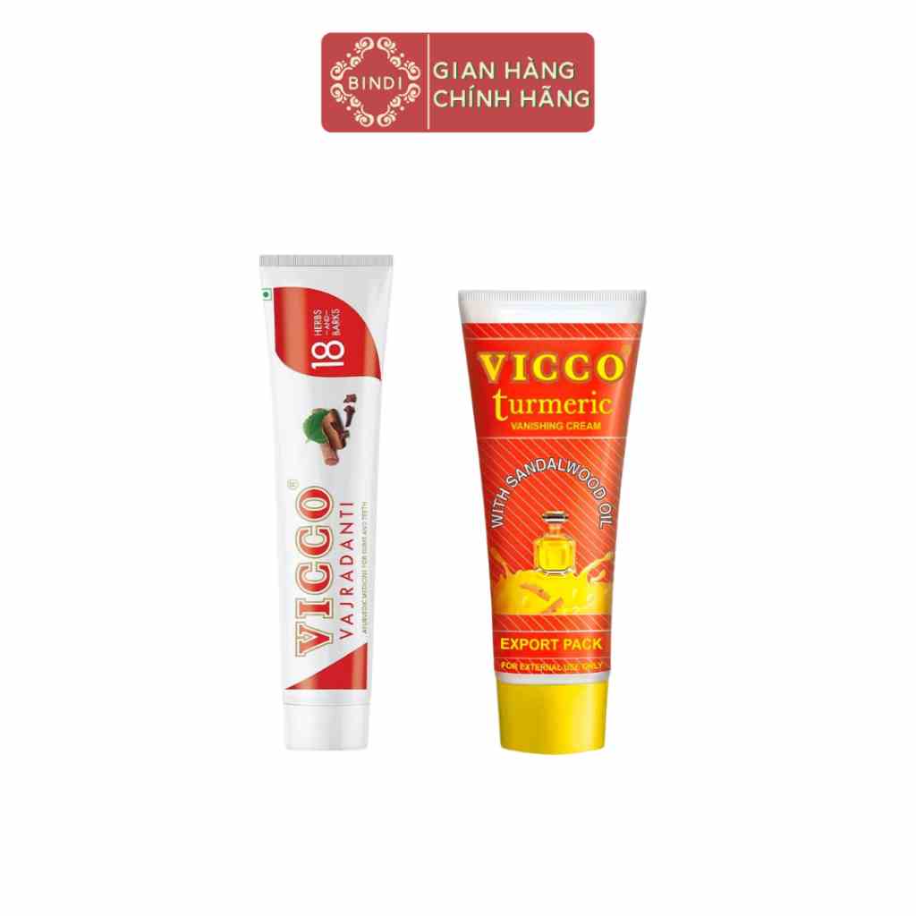 Combo kem đánh răng Vicco 18 loại thảo dược 200g - Kem chấm mụn cải thiện sắc tố Vicco nghệ & đàn hương 30g