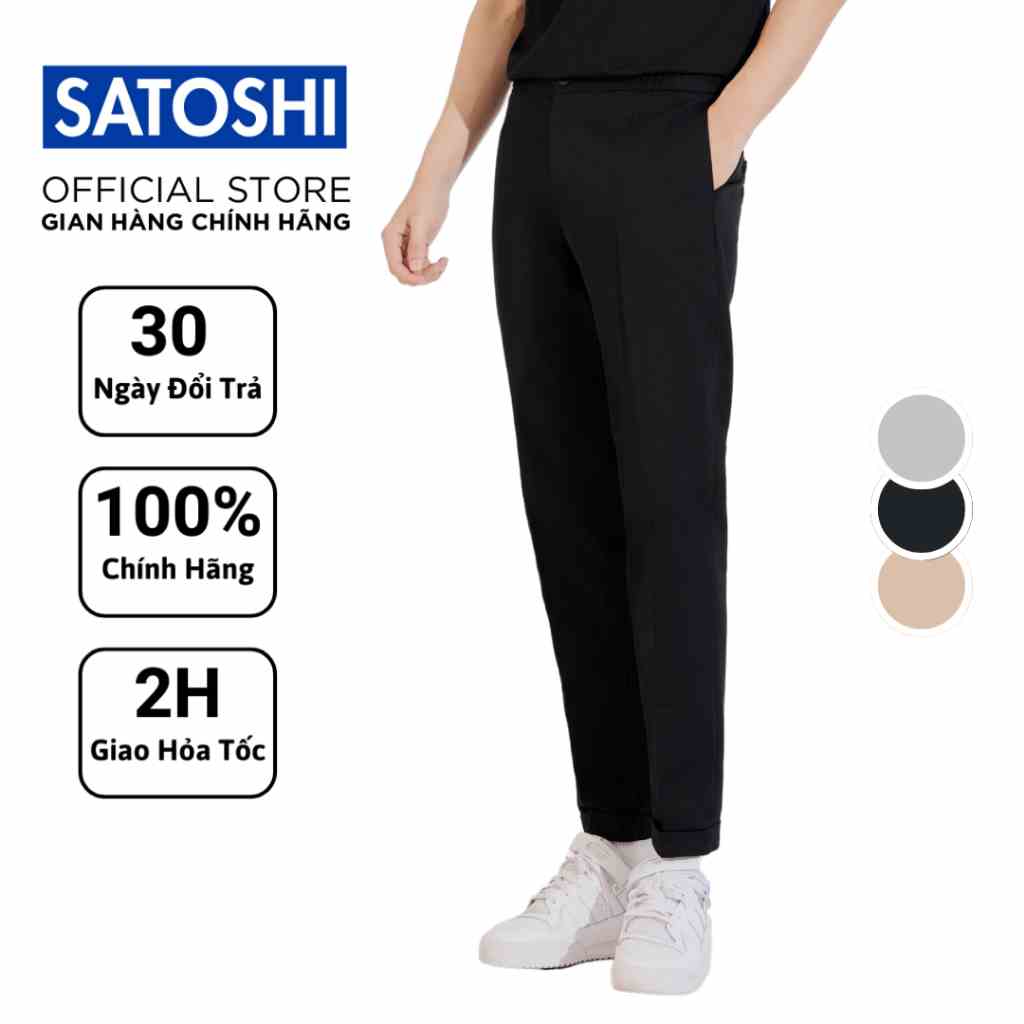 Quần Tây nam Satoshi 23QT001 lưng thun cố định form slimfit màu đen/be/kem vải cotton, phong cách trẻ trung