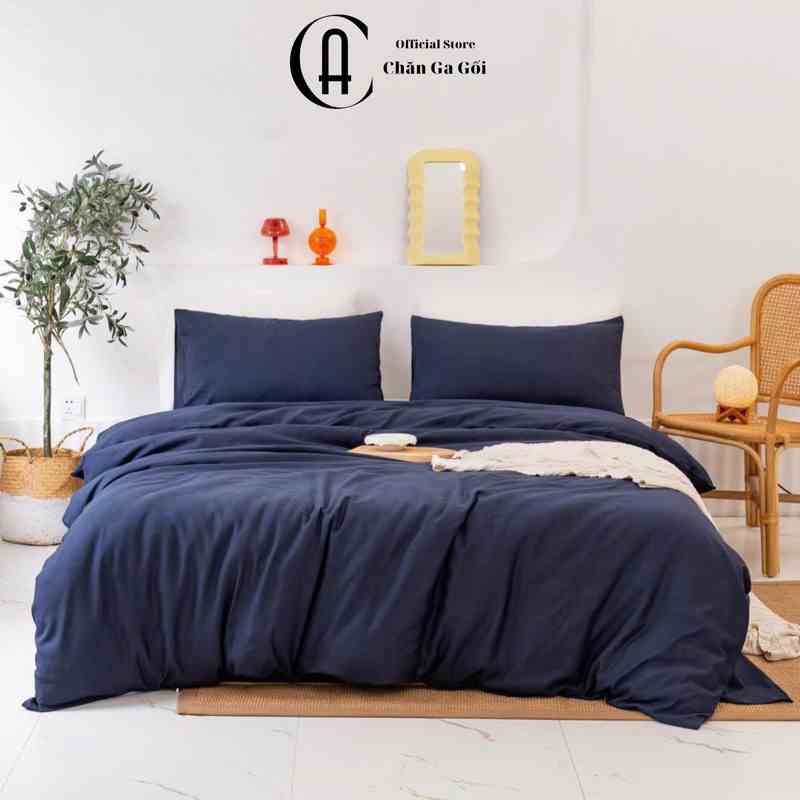 [Mã BMLTA35 giảm đến 35K đơn 99K] Bộ Chăn Ga Gối Cotton Đũi Tici Phong Cách Vintage - Màu Xanh Đen CA Bedding Decor