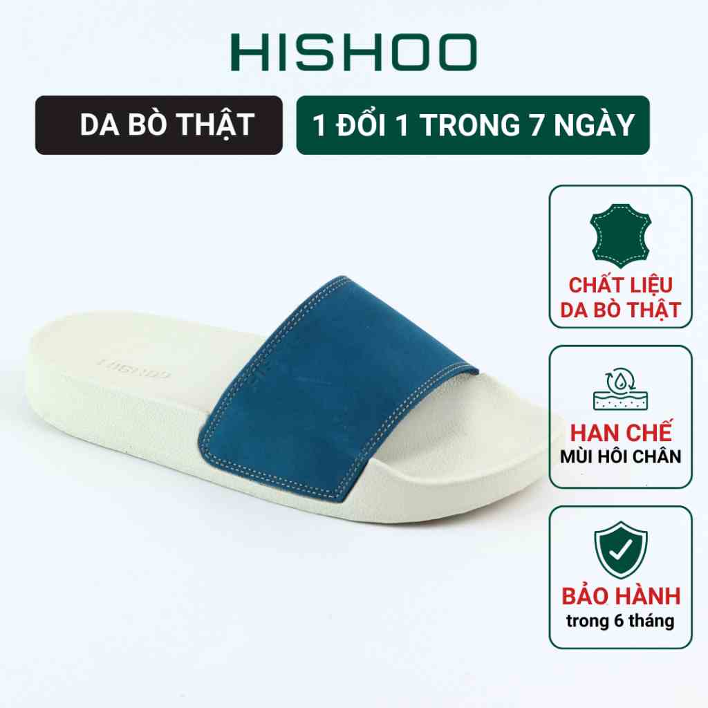 Dép quai ngang slipper Xanh Dương cao cấp nam, nữ  HISHOO siêu nhẹ da Nubuck thời trang size 32 - 45 U444