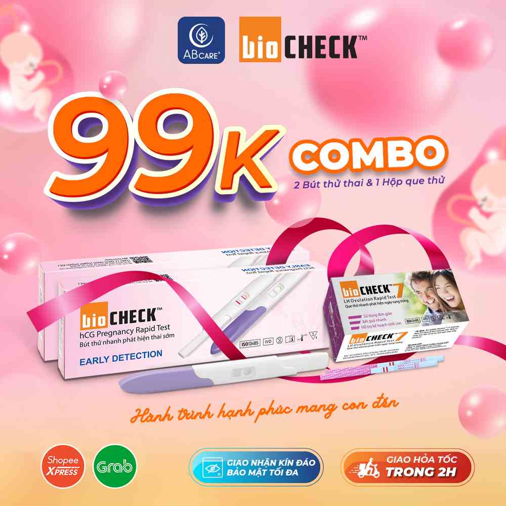 Combo 2 bút thử thai phát hiện thai sớm kèm hộp 7 que thử rụng trứng Biocheck