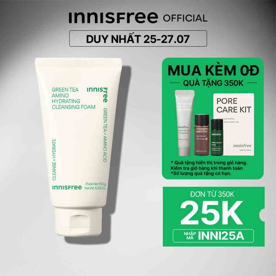 [Mã COSINNIJ - 8% đơn 250K] Sữa rửa mặt dưỡng ẩm da innisfree Green Tea Amino Cleansing Foam 150g